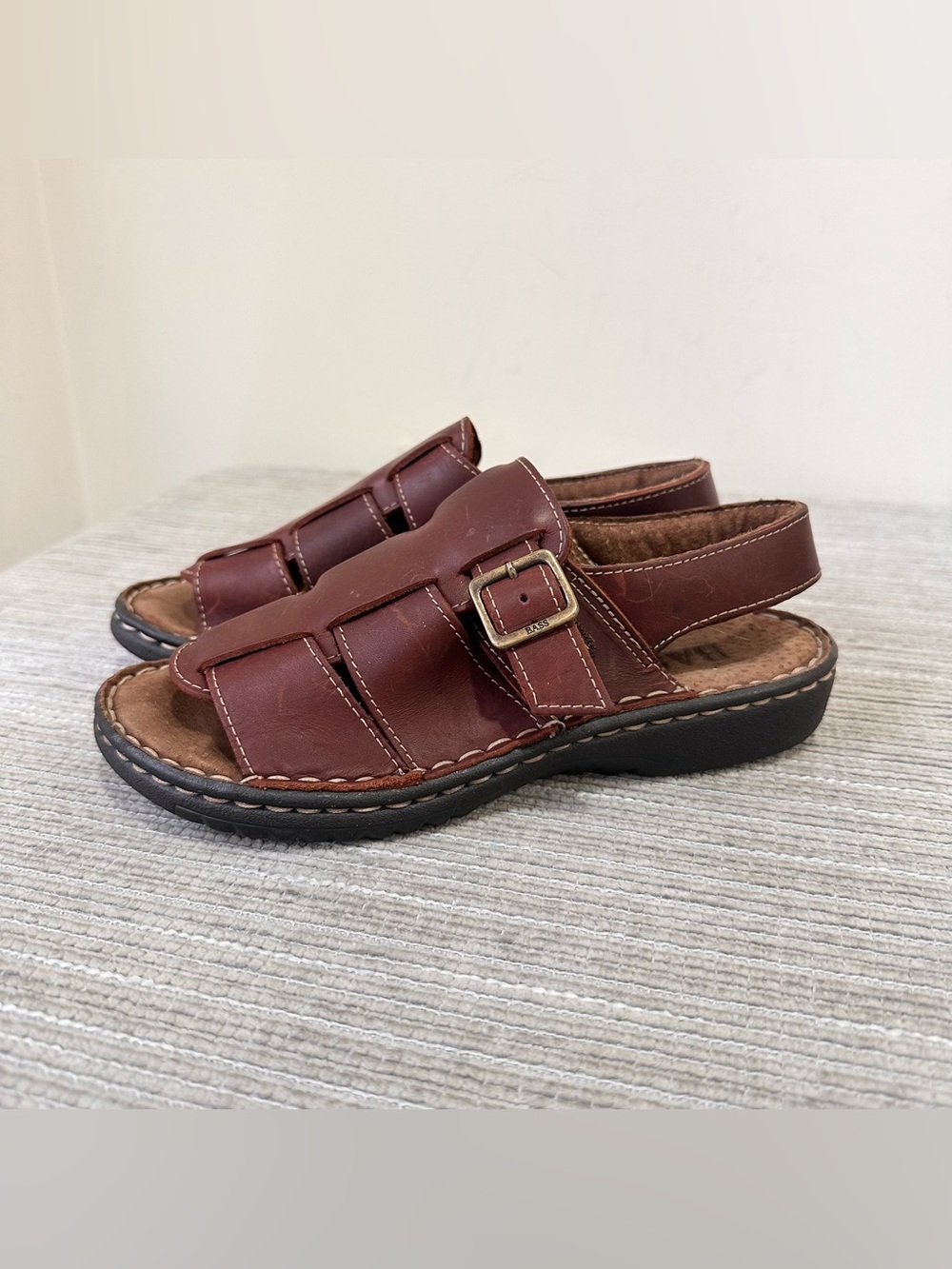 Bass Boys Brown Leather Fisherman Sandals Adjustable Buckle Slingback Size 5M